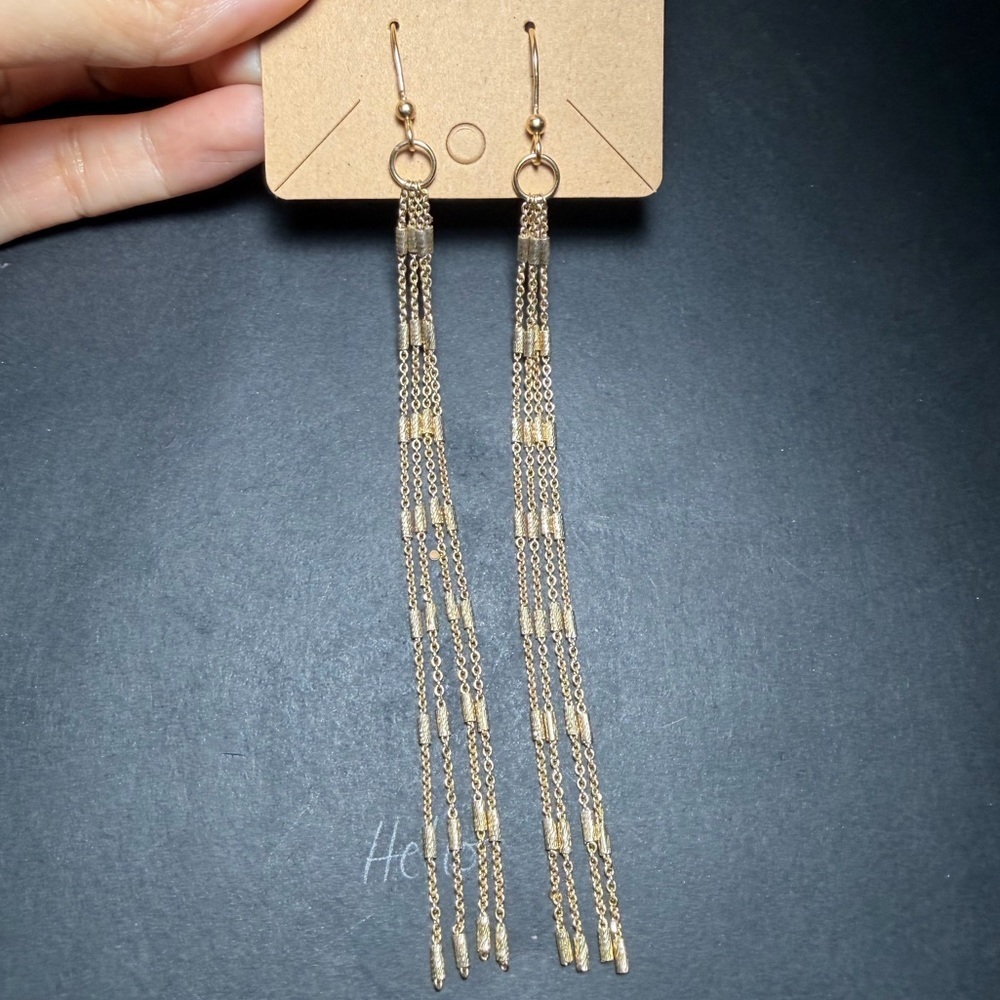 Vintage Italian 925 Sterling Silver Gold Long Chain Dangle Tassel Earrings